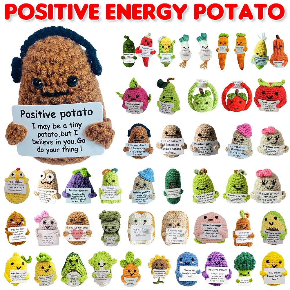 Positive Potato Mini Positive Energy Potato Plush Knitting Doll with Card Cheer Up Gifts Inspired Toy for Children Home Decor