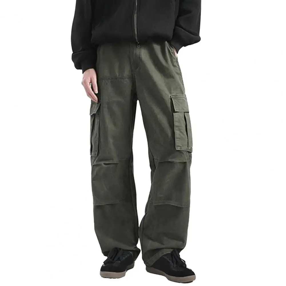 Baggy Long Pants Men's Retro Cargo Pants Multi-pocket Trousers Casual Baggy Wide-leg Trousers for Travel Gym School Streetwear