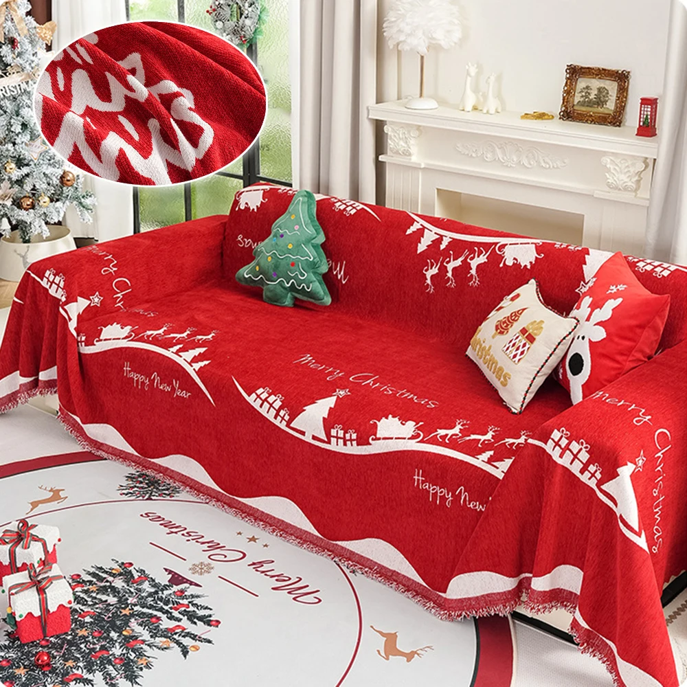 

New Year's Red Chenille Sofa Cover Blanket Festive Atmosphere Christmas Universal Sofa Covers Multifunctional Blanket Cloths