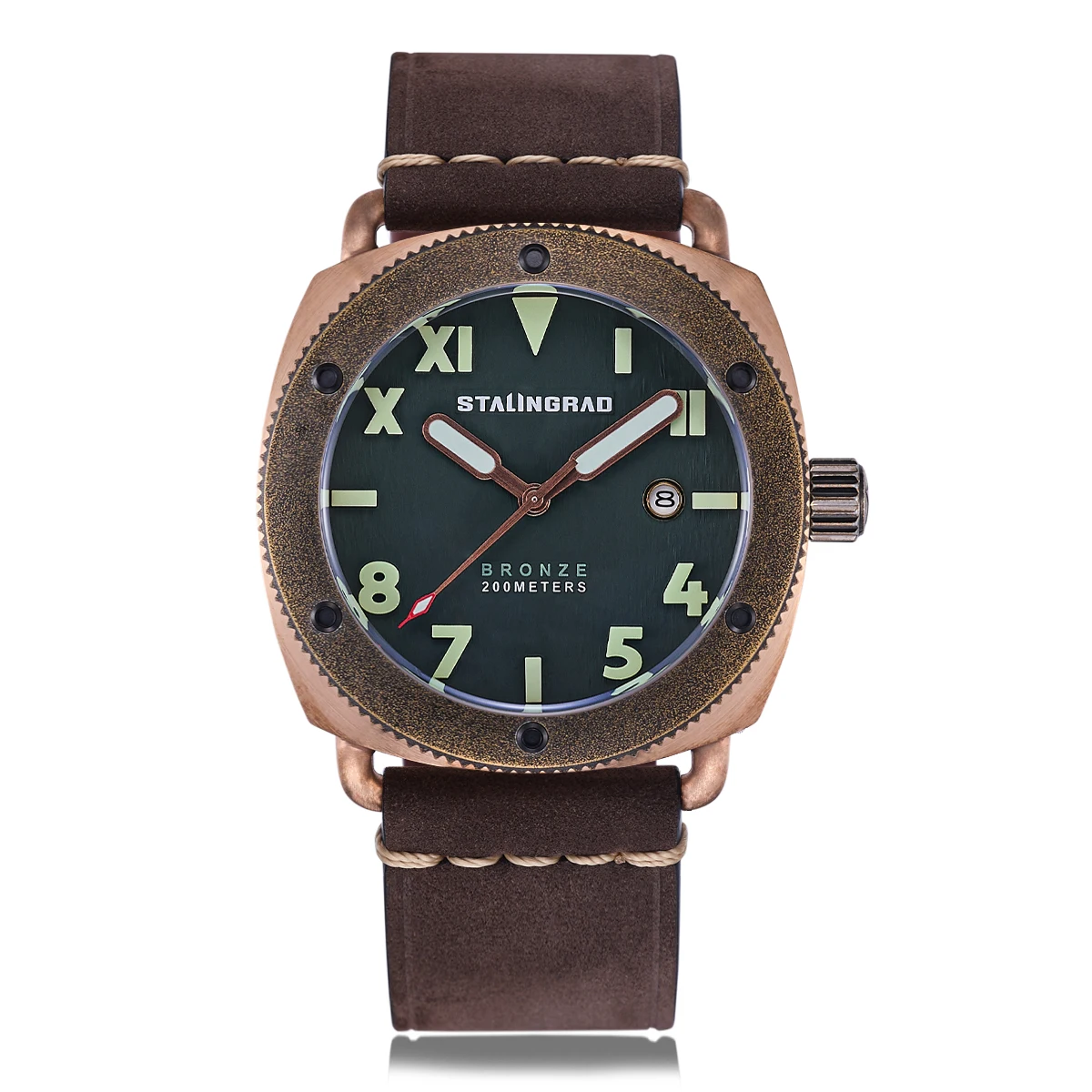 STALINGRAD New Men\'s Bronze Mechanical Watch 200M Waterproof Movement 8215 Sapphire Crystal Luminous Dial Durable Rubber Strap