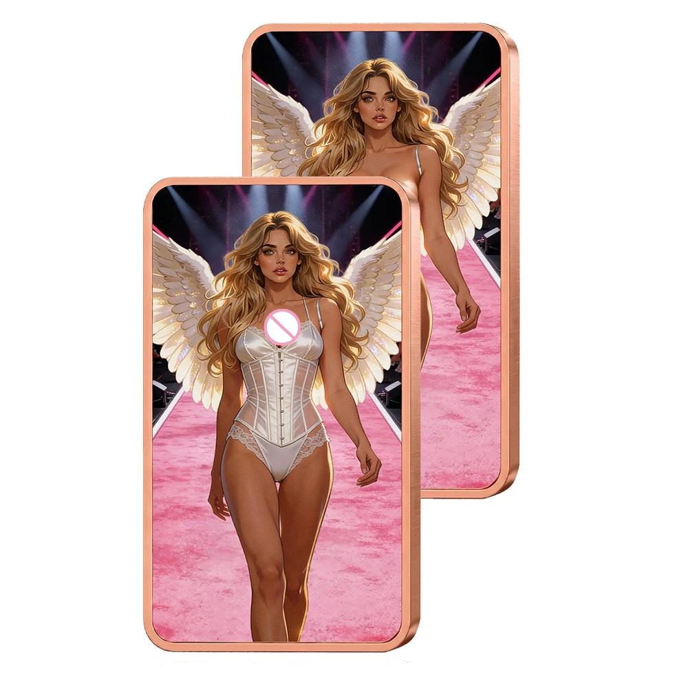 Fashion Angel Supermodel Copper Bar Rectangular Metal Ingot Wing Beauty Lady Art Collectible Souvenir Bar Desktop Decoration
