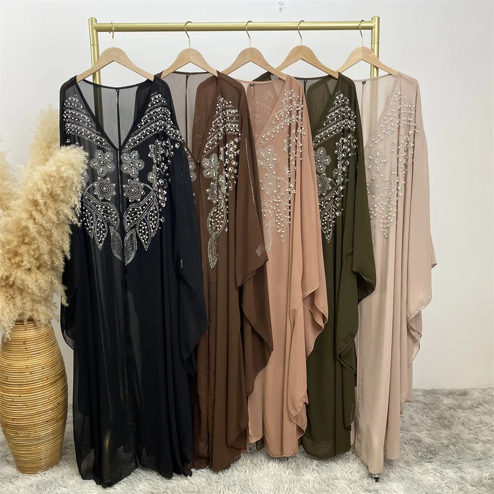 

Chiffon Women Open Abaya Kaftan Dubai Turkey Bat Sleeves Luxury Loose Robe Islamic Dresses Ramadan Kimono Muslim Woman Dress