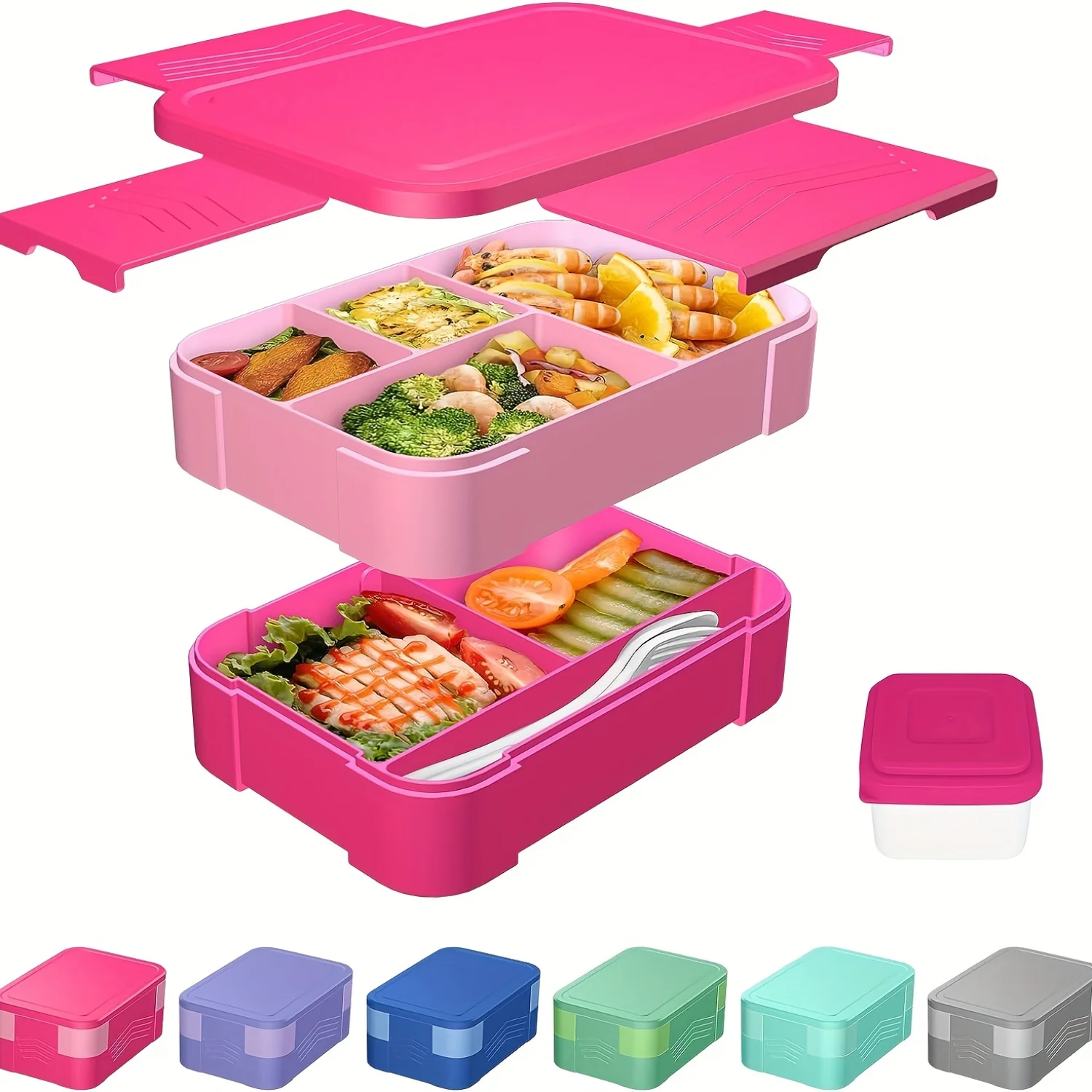 Lunch Box, Bento Box, 2 Tier And 6 Compartments Bento Lunch Box Adults, 52.41oz Food Containers Lunchbox For Adults And Work Sch