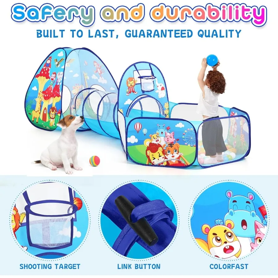 Barraca de brincar com túnel de jogo e piscina de bolinhas, barraca infantil para meninas e meninos, casinha de brincar interna, brinquedos de presente para bebês, bolas, não inc, 3 peças