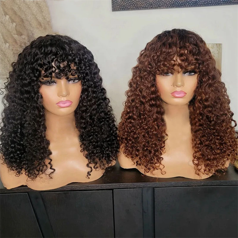 

Long 180Density Soft Black 26 “ Kinky Curly Machine Wig With Bangs For Black Women High Temperature Glueless Daily