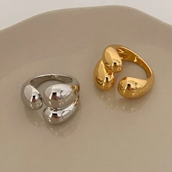 ANENJERY Silver Color Asymmetric Water Droplets Rings for Women Simple Fashion Open Golden Ring Korean Design Jewelry