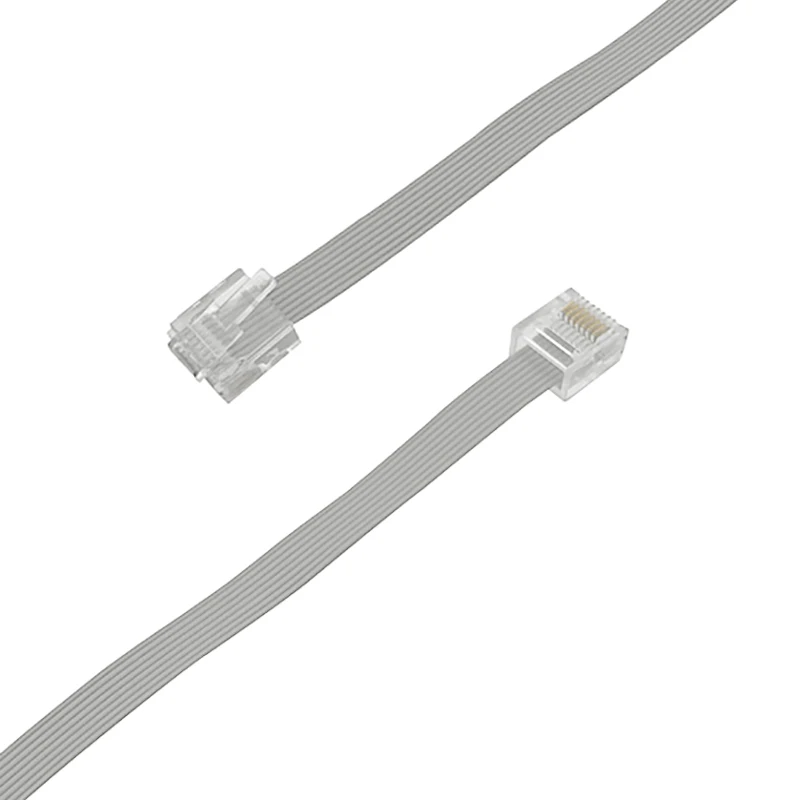 Eight-core flexible cable with two ends connected by RJ45 short connectors and 8P8C crystal connectors.