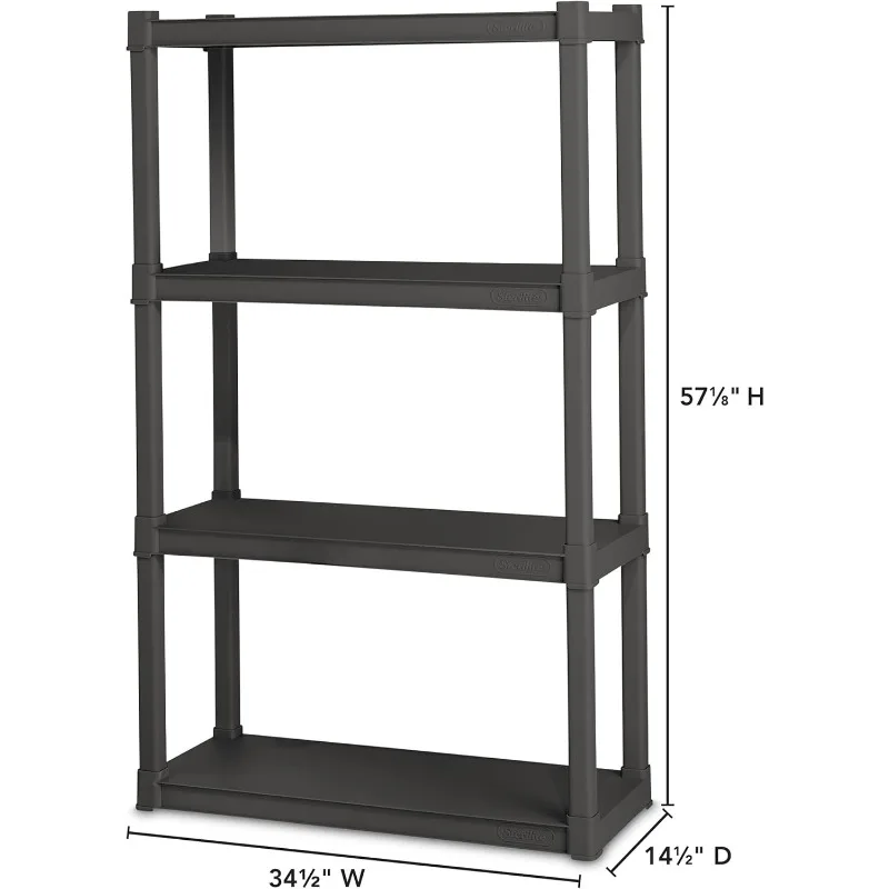 4-Shelf Plastic Storage Rack, Heavy Duty Shelving Unit for Garage, Gray