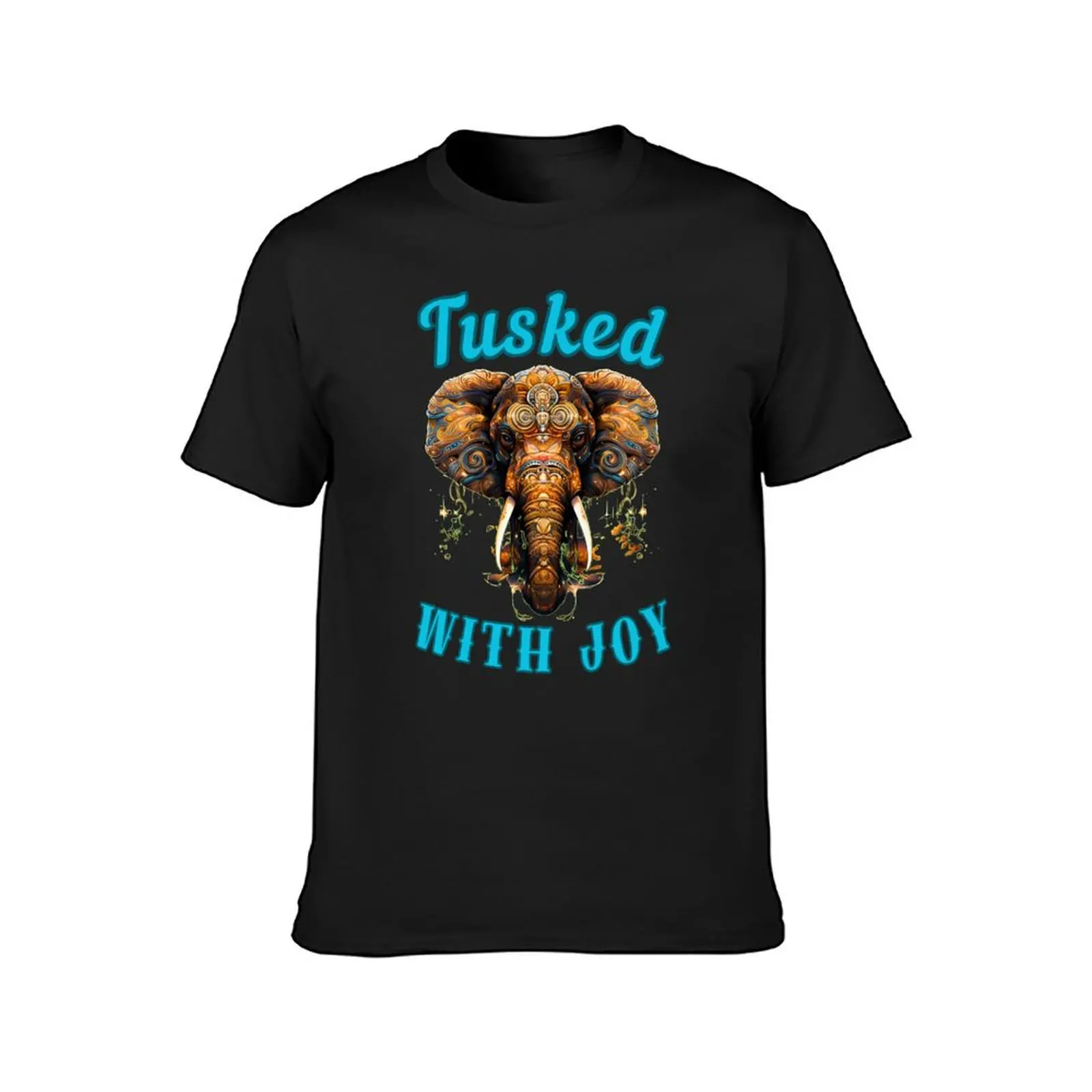 Tusked With Joy. colorful elephant T-Shirt vintage quick drying black t-shirts for men