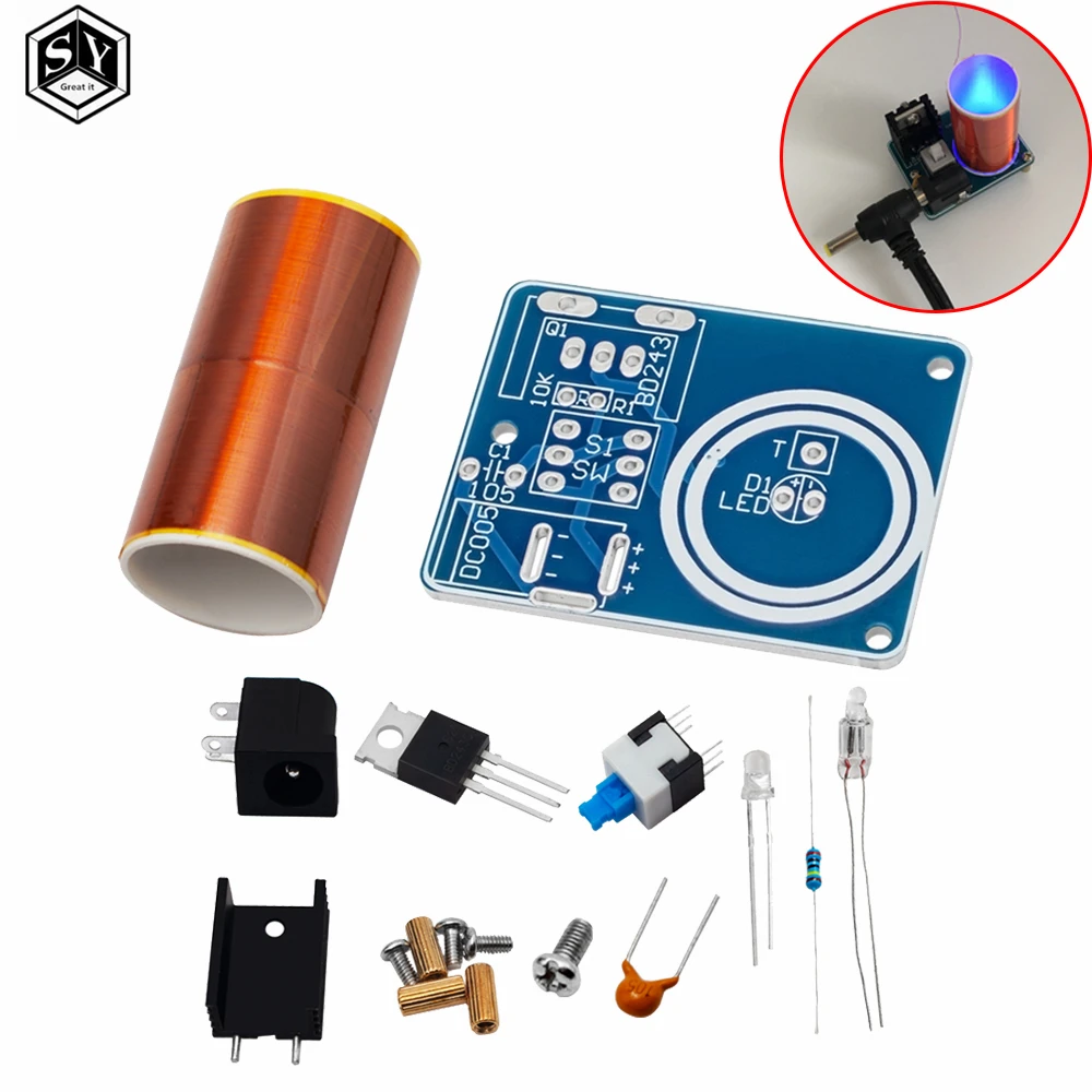 1PCS BD243 Mini Tesla Coil Kit Magic Props DIY Parts Empty Lights Technology Diy Electronics BD243C