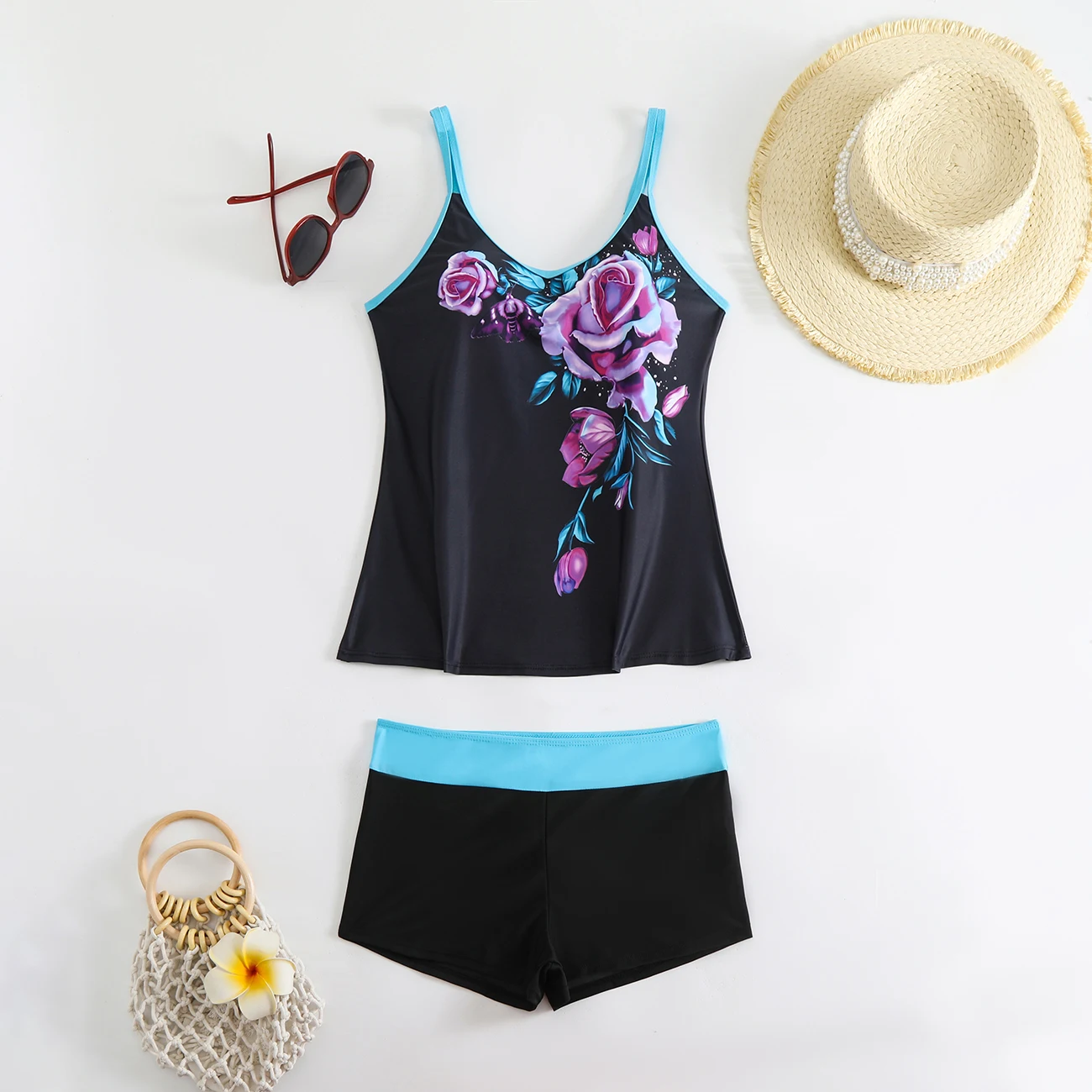 

Floral Pattern 2 Piece Set Tankini, Skirted Style with Boyshorts Swimsuits, Women's Swimwear & Clothing Summer Sexy Bikini