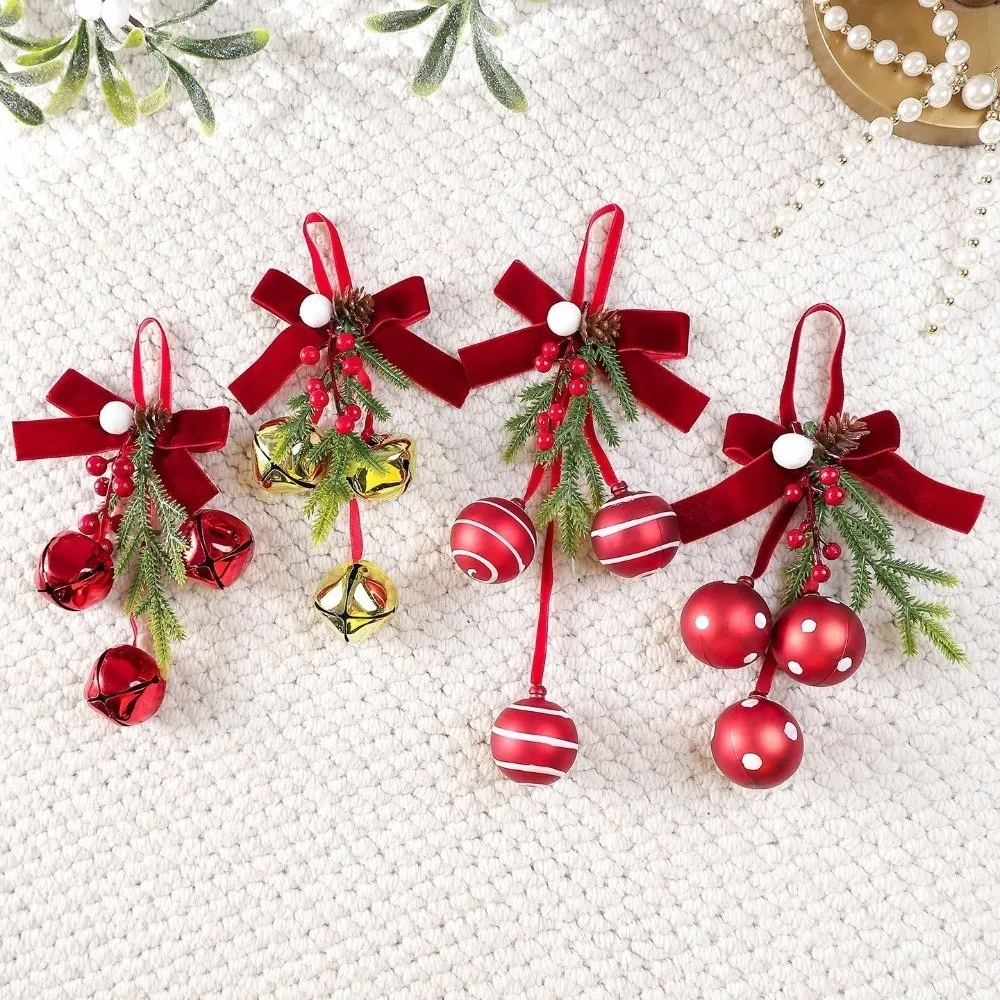 Bow-Shaped Xmas Tree Pendant Hanging Crisp Sound Christmas Bell Pendant Classic Handmade Christmas Door Decoration Festive