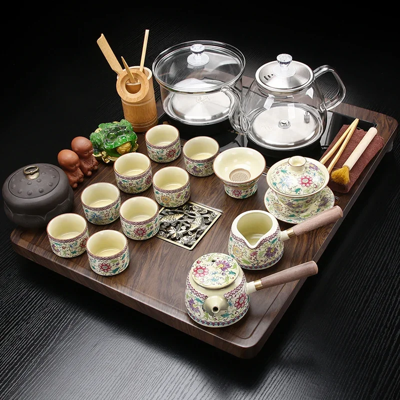 a*-Tableware Drip Tea Tray Accessories Coffeeware Wooden Ceramic Tea Tray Wood Plates For Food Coasters Bandeja Madera Teaware./