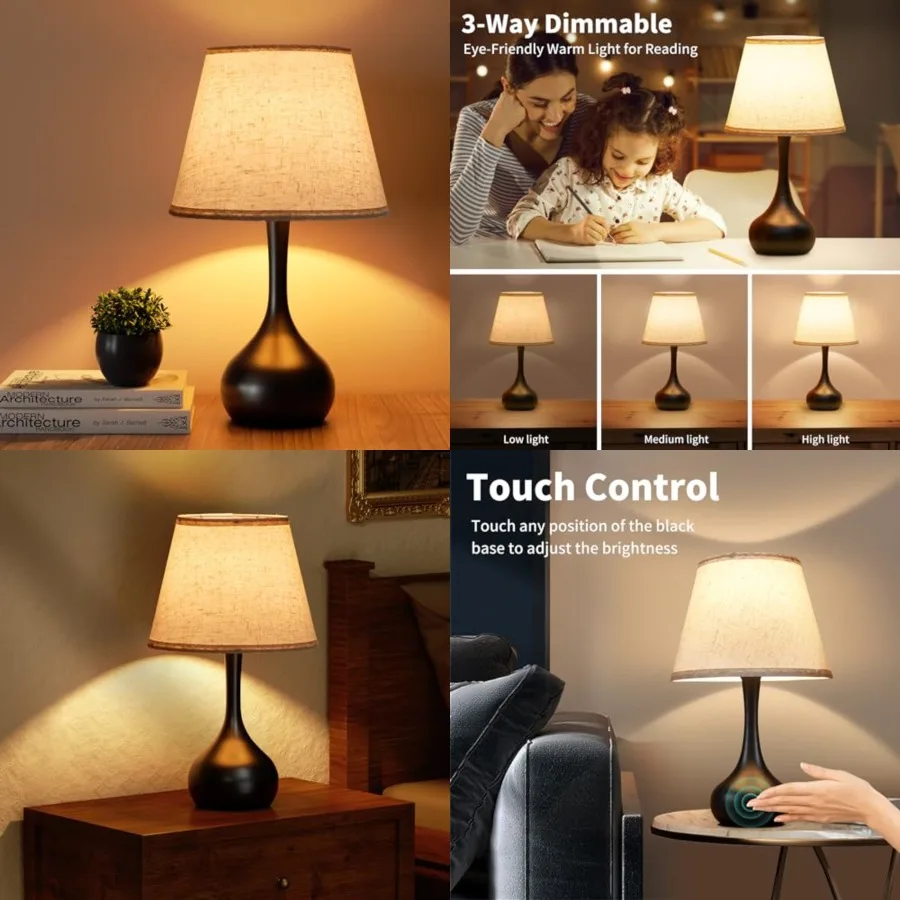 

Touch Bedside Lamp for Bedroom, 3-Way Dimmable Farmhouse Table Lamps for Nightstand with Shade, Desk Lamp for Reading, Home Off