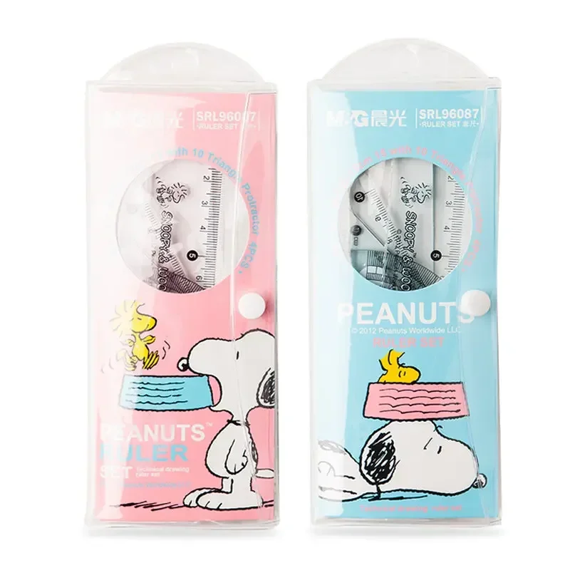 4個のぞき見透明定規セットかわいい漫画子供スケール分度器三角測定ツール事務用品