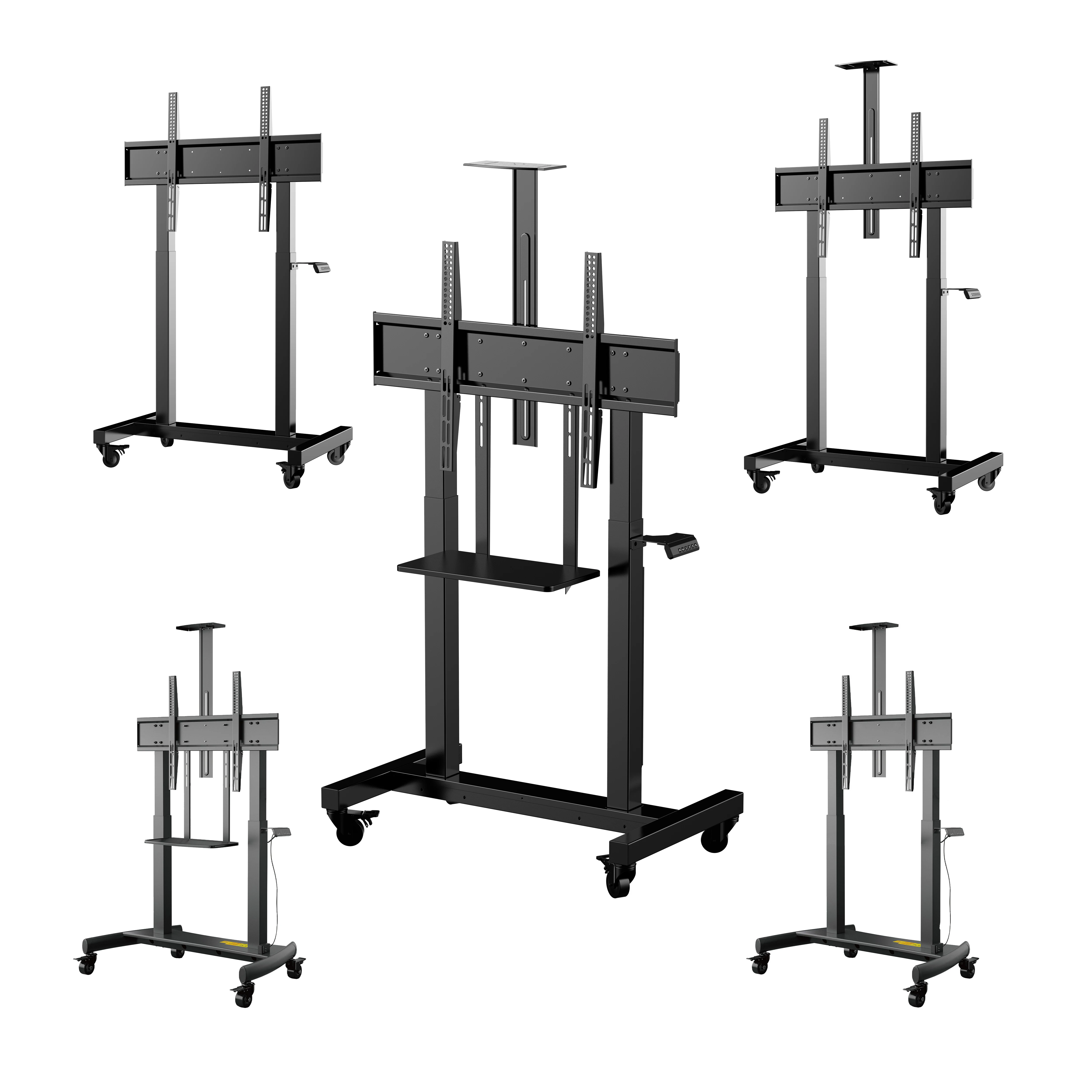 مخصص الحديثة محرك مزدوج تتحرك ارتفاع قابل للتعديل عربة التلفزيون قوس التصميم الكهربائي رفع التلفزيون قوس المحمولة