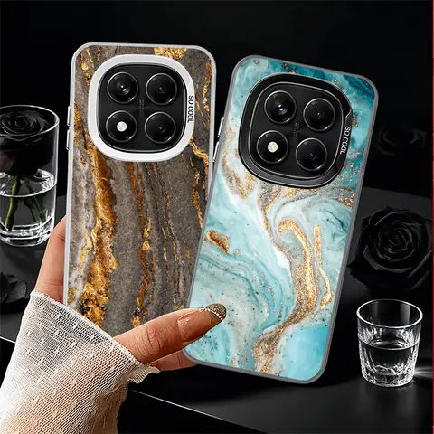 Gold Granite Marble Pattern Shockproof Phone Case for Xiaomi Redmi Note 15 14 13 12 Pro Plus 11 11S 11T 5G Cover Anti Fall Funda