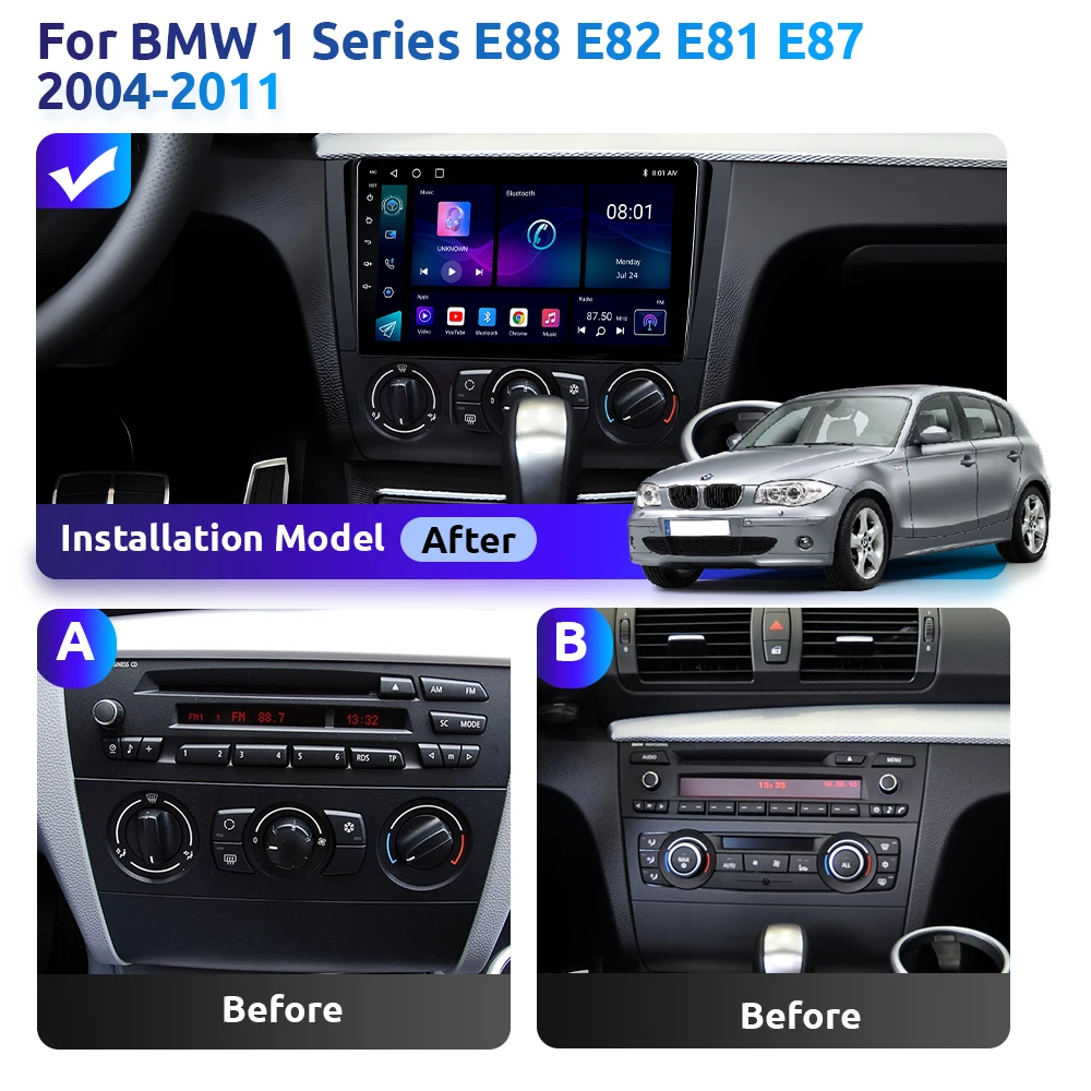 ESSGOO Wireles Carplay Android Auto Car Radio Multimedia Display Screen For BMW 1 Series E88 E82 E81 E87 2004-2011