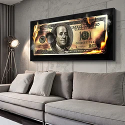 Creative Burning 100 Dollars Posters and Prints Modern Inspirational Bill Canvas Painting Wall Art for Living Room Home Decor