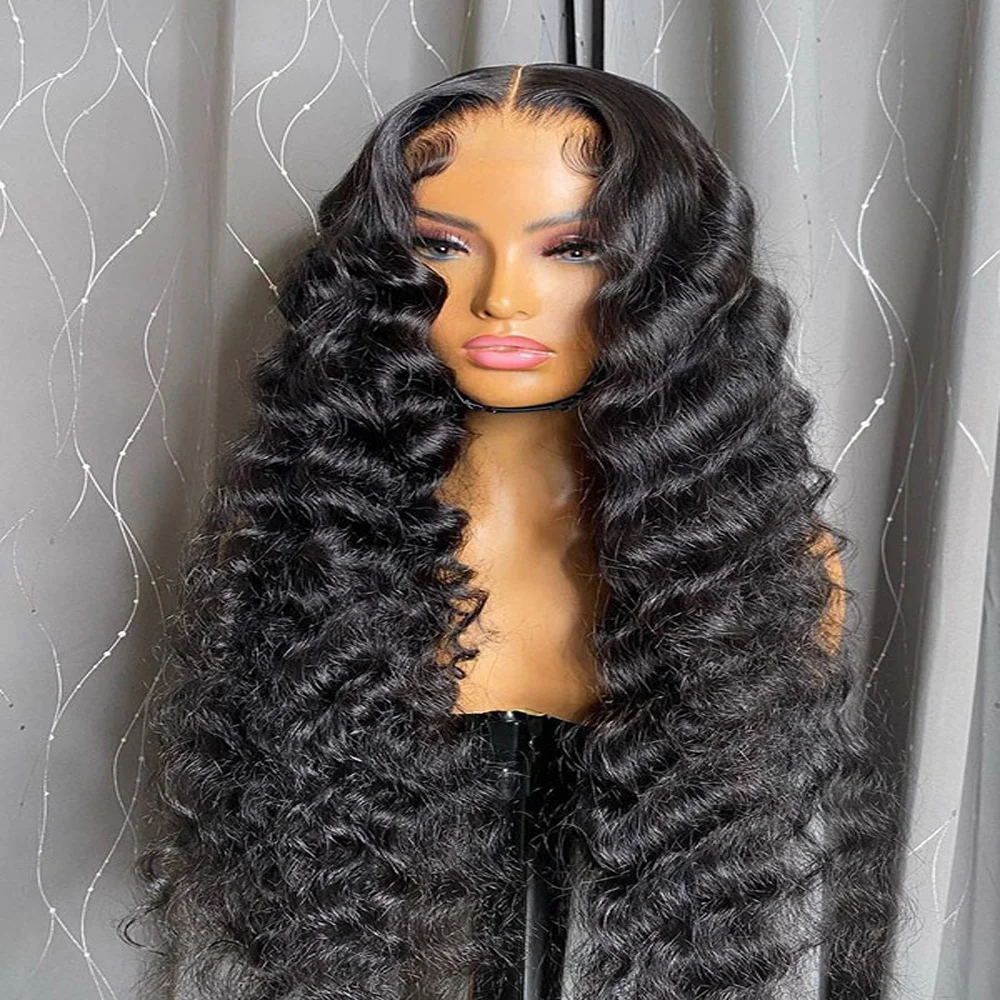 

Soft Glueless 26 inch Long Deep Wave Curly 180 Density Black Lace Front Wig For African Women Baby hair Heat Resistant Daily