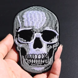 Punk Skull: 8.9x5.9cm Patches Embroidery Applique Ironing Sewing Supplies Decorative Badges For Clothing White Black