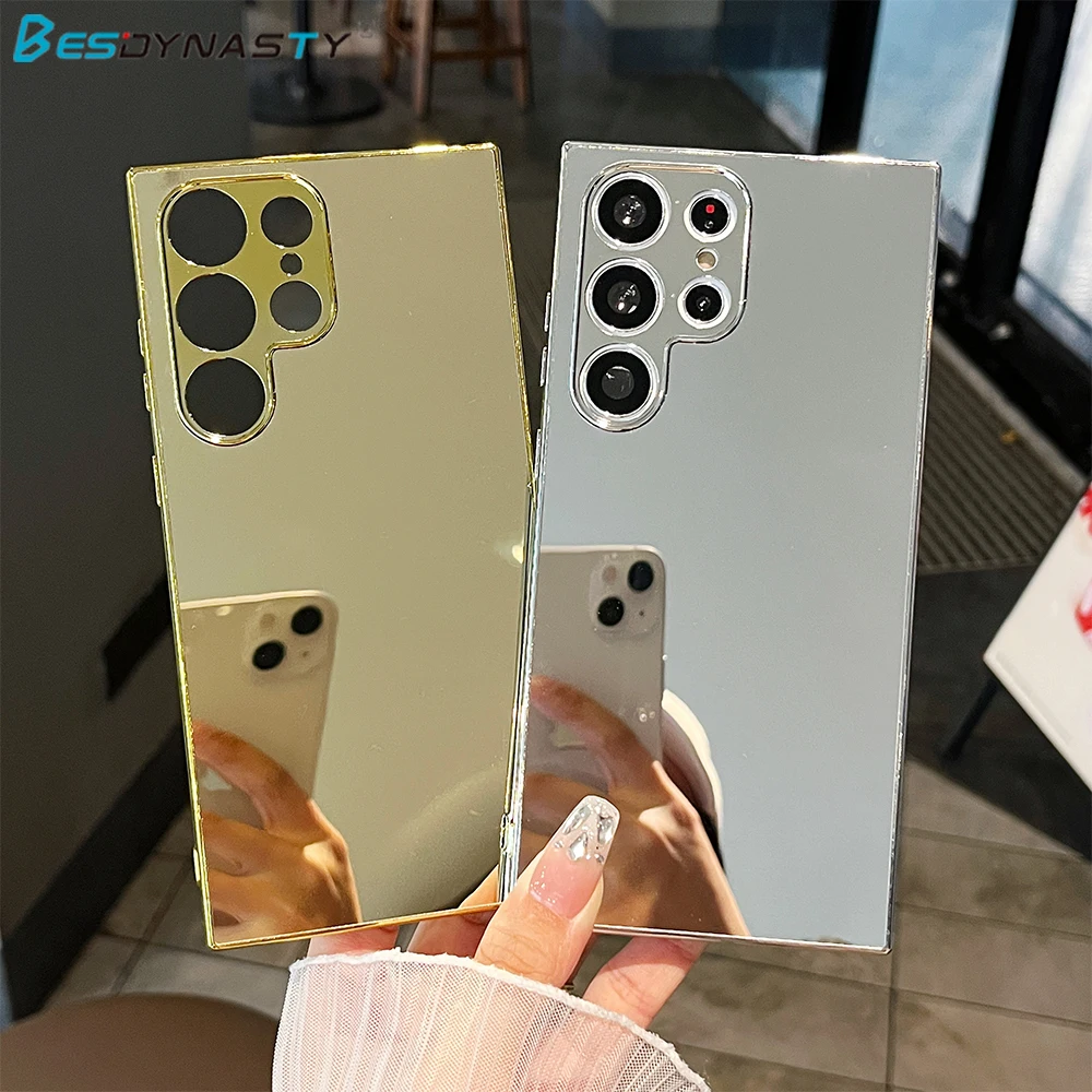 Etui Silver Golden Mirror Case dla Samsung Galaxy S25 S24 S23 S22 S21S23 FE Plus Ultra Electroplating Hard Cover dla S25 ULTRA