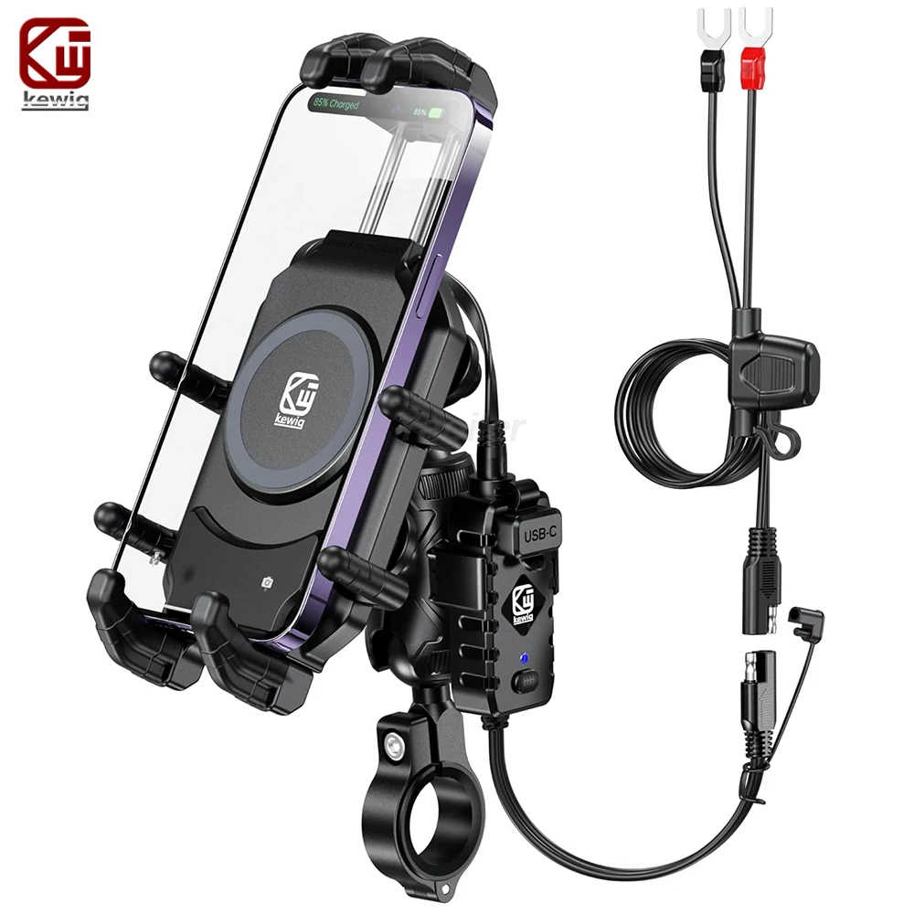 

Motorcycle Phone Mount with Qi 15W Wireless Charger 30W PD/USB-C Fast Charging Anti-Theft Motorcycle Handlebar Cell Phone Holder