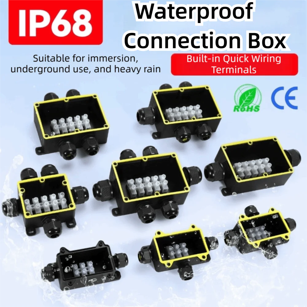 IP68 Rated Outdoor Waterproof Junction Box 2-6 Way PC Plastic Trunking Connectors Sealed Retardant