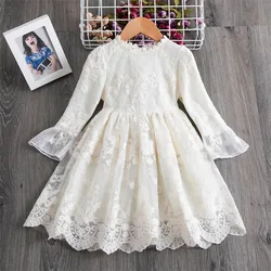 girls new spring and autumn high-end temperament long sleeve solid color dress