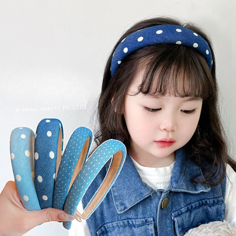 2024 New Children Sweet Blue Bowknot Ornament Headband Headwears Girls Vintage Acrylic Hair Hoop Headbands Kids Hair Accessories