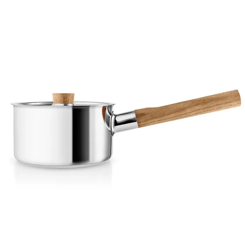 Nordic style pot non-stick pan, thickened composite pot bottom small milk pan, soup pot wok original wooden handle