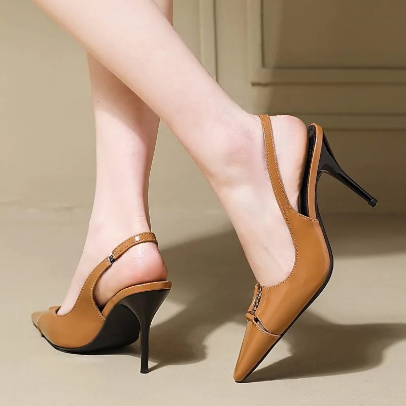 Spring and summer new sexy stylish high-heeled sandals with metal buckle open toe, elegant thin heels and back straps for women view 4