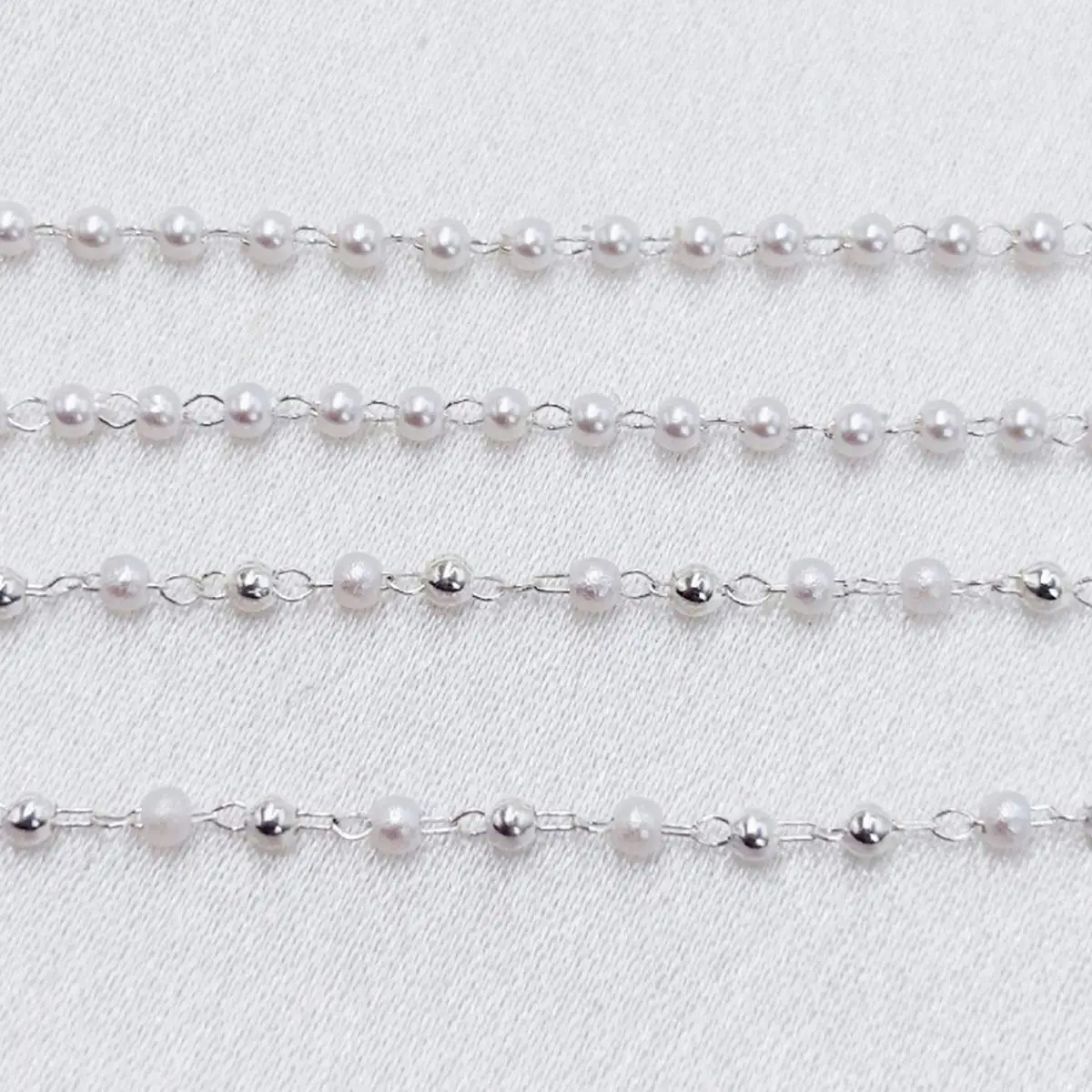 

1M DIY Silver Tone Resin Imitation Pearl Ball Beaded Copper Link Chain 2mm Necklace Bracelets Jewelry Making Accessories