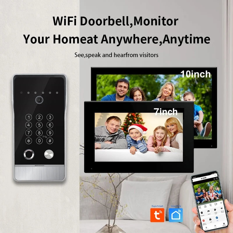 Tuya 7 بوصة 1010 بوصة فيديو جرس باب إنتركوم شاشة تعمل باللمس مع سلك جرس الباب 1080P 148 ° مراقبة بطاقة بصمة كلمة المرور APP #1