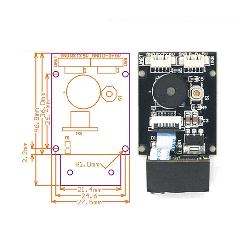USB UART Interface Code Scanner Module, Leitor de Passaporte, Qr Code, 1D, 2D, Código de barras, GM77, 640X480, CMOS DC5V