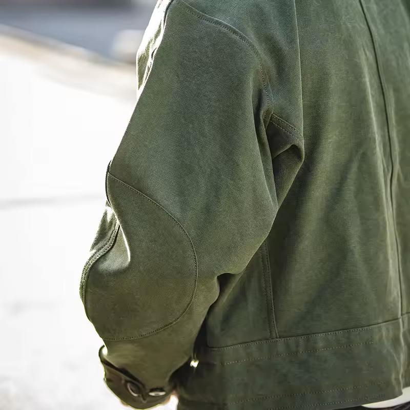 Maden Retro 16oz Canvas Swedish Motorcycle Green Jacket Pocket Bomber Jacket Casual Hunting Work Outwear for Men Spring and Fall - Image 3