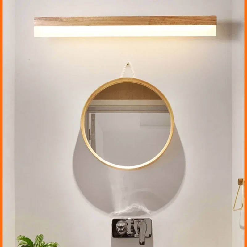 

Mirror headlight Japanese long dressing table fill light bathroom mirror cabinet LED light Nordic solid wood bedside wall lamp