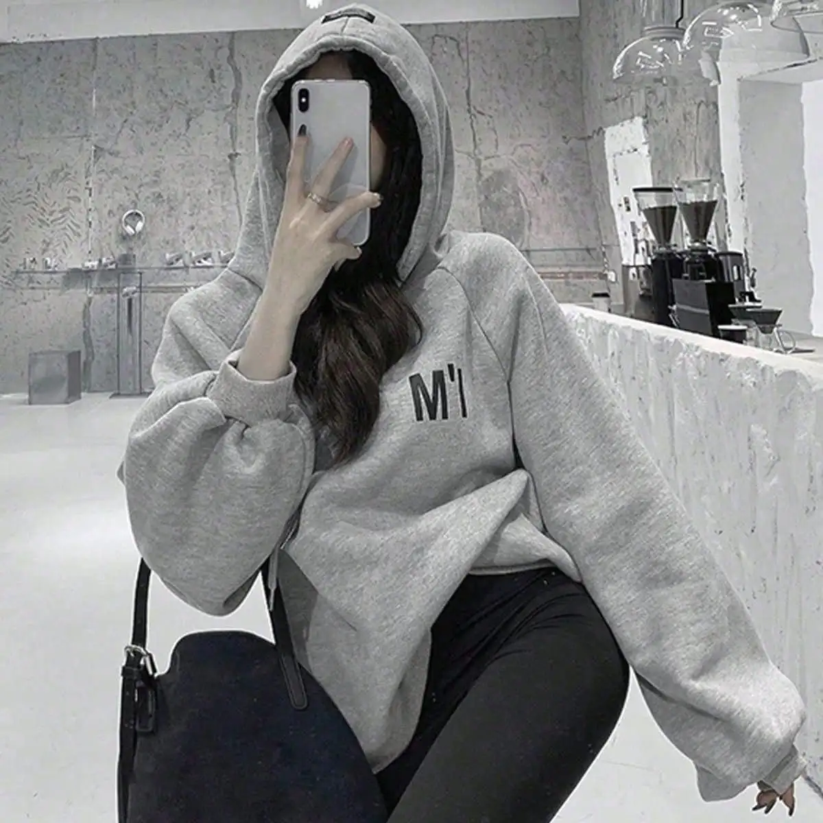 

American High Street Oversize Hooded Sweatshirt for Women New 2024 Hot Style Fashionable Autumn Tops for Small People