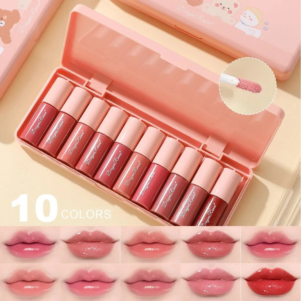 10 Colors Cartoon Set Waterproof Moisturizing Lip Glaze Set Non-fading Lip Liquid Mirror Lipstick for Lip Gloss