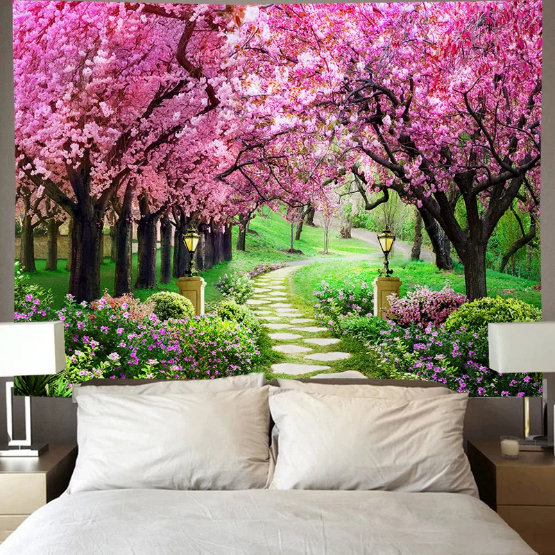 Beautiful Pink Flower Tapestry Wall Hanging Boho Decoration Hippie Landscape Psychedelic Tapestry Home Bedroom Decoration