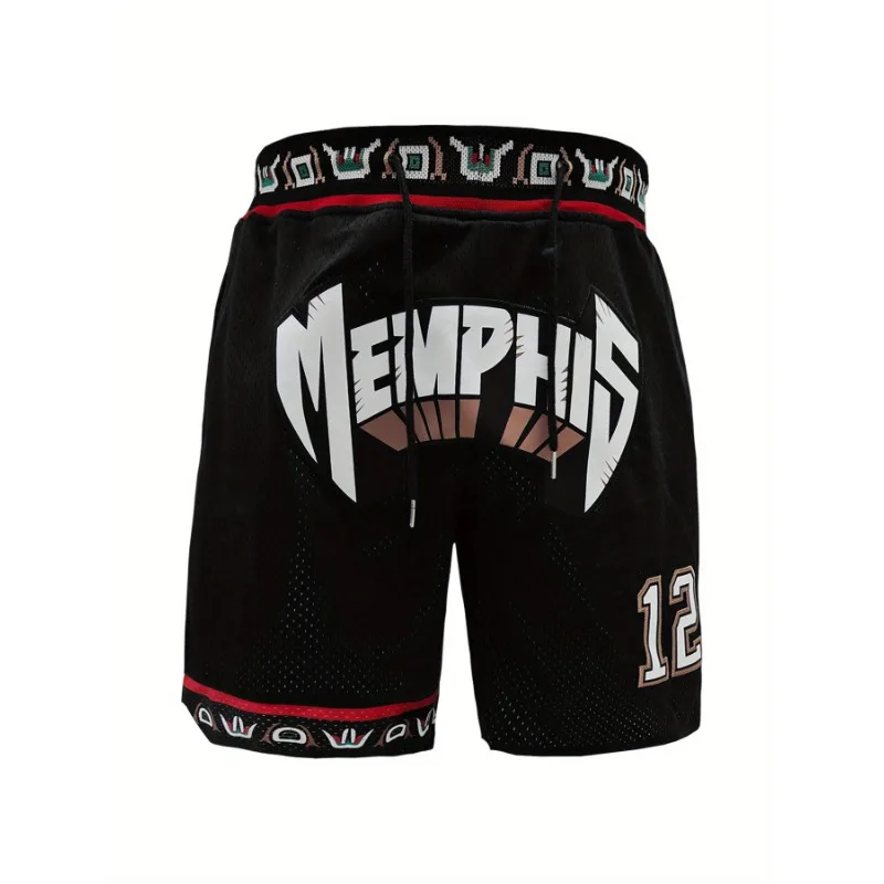 

Men's #12 Black Letter Embroidery Sports Shorts Breathable Quick-Dry Fabric, Loose Fit for Outdoor Activities,Sports Casual Wear