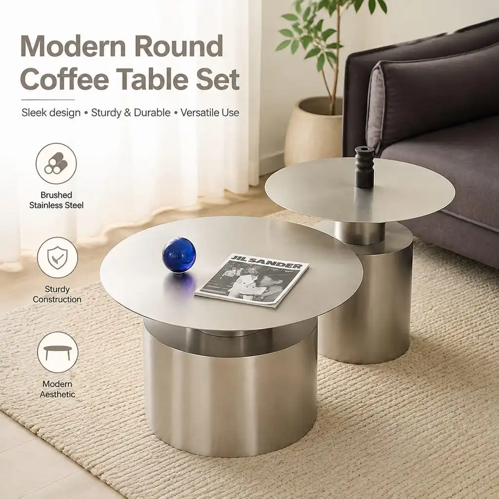 Modern Minimalist Nordic Stainless Steel Round Coffee Table with Sofa Edge Design