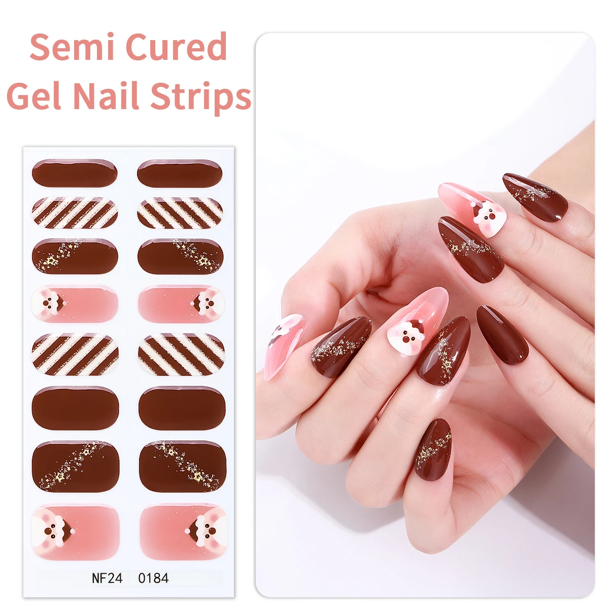 

16tips Christmas Semi-Cured Gel Nail Strips Winter Gradient Snowflake Gel Nail Stickers Long-lasting UV Nail Wraps for Manicure