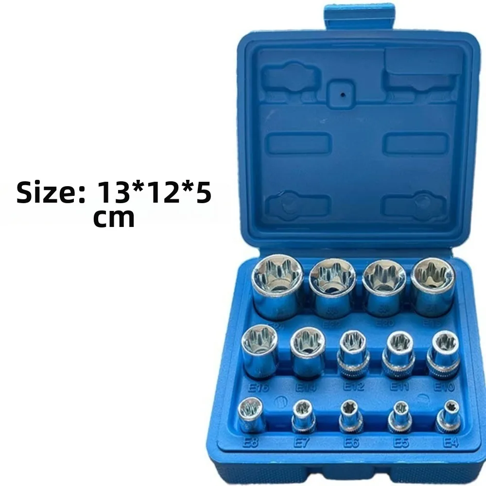 Portable 14 PCS Female Torx Socket Set E4-E24 With Case Star Socket Set Star-Shaped External Torx Socket Set for Garage