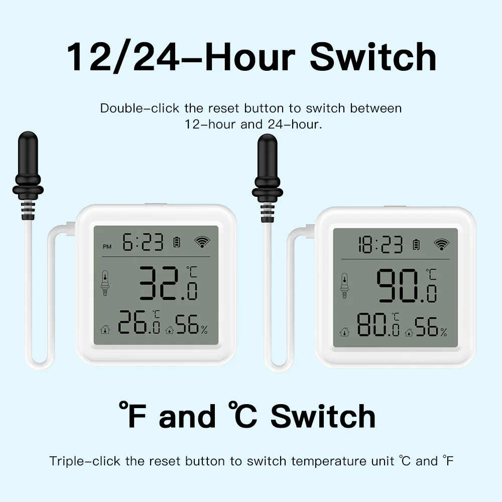 Tuya WiFi Temperature Humidity Sensor With External Probe for Smart Home Hygrometer APP Monitoring For Plants Aquarium Winery