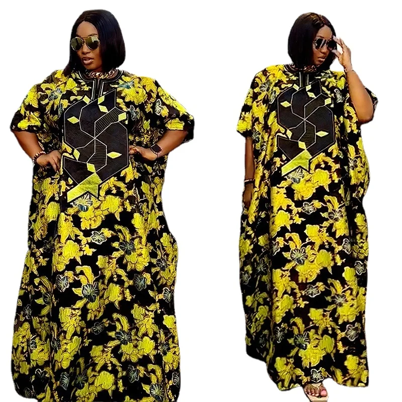 Vestidos de impressão africano para as mulheres 2023 tradicional nigeria azul amarelo caftan vestido solto abaya musulman robe femme áfrica roupas