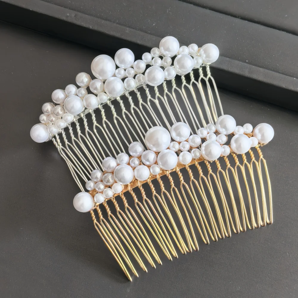 Peineta de lujo con perlas para novia, accesorios para el cabello de boda, peineta metálica vintage para peinados de mujer, novia, fiesta formal o baile de graduación