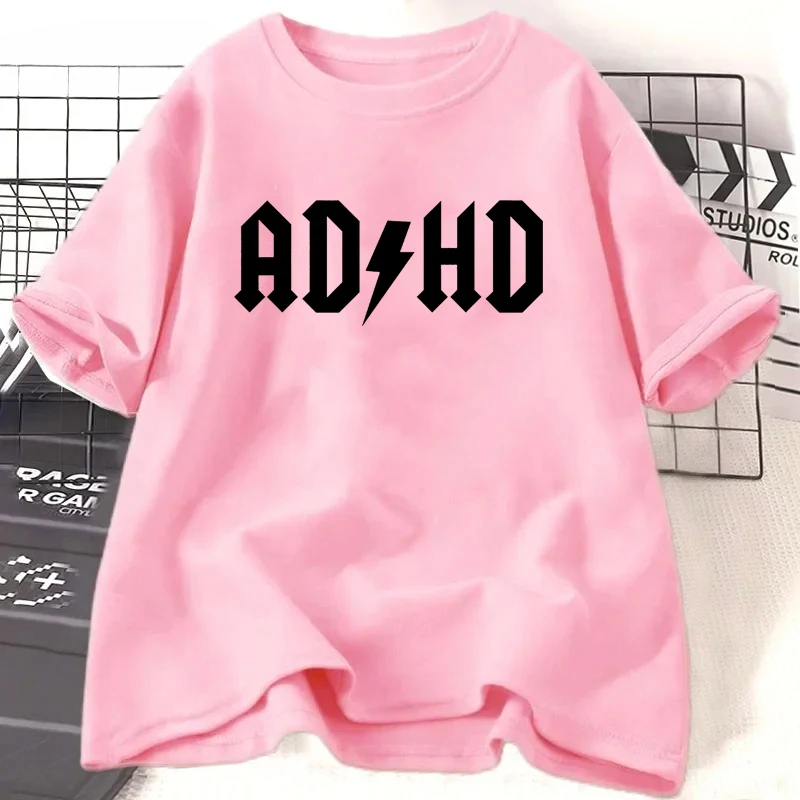 Adhd Printed Pattern T-shirts Summer Women Casual Fashion Minimalist Tops Streetwear Y2K Oversize O-Neck Short Sleeve T-shirts
