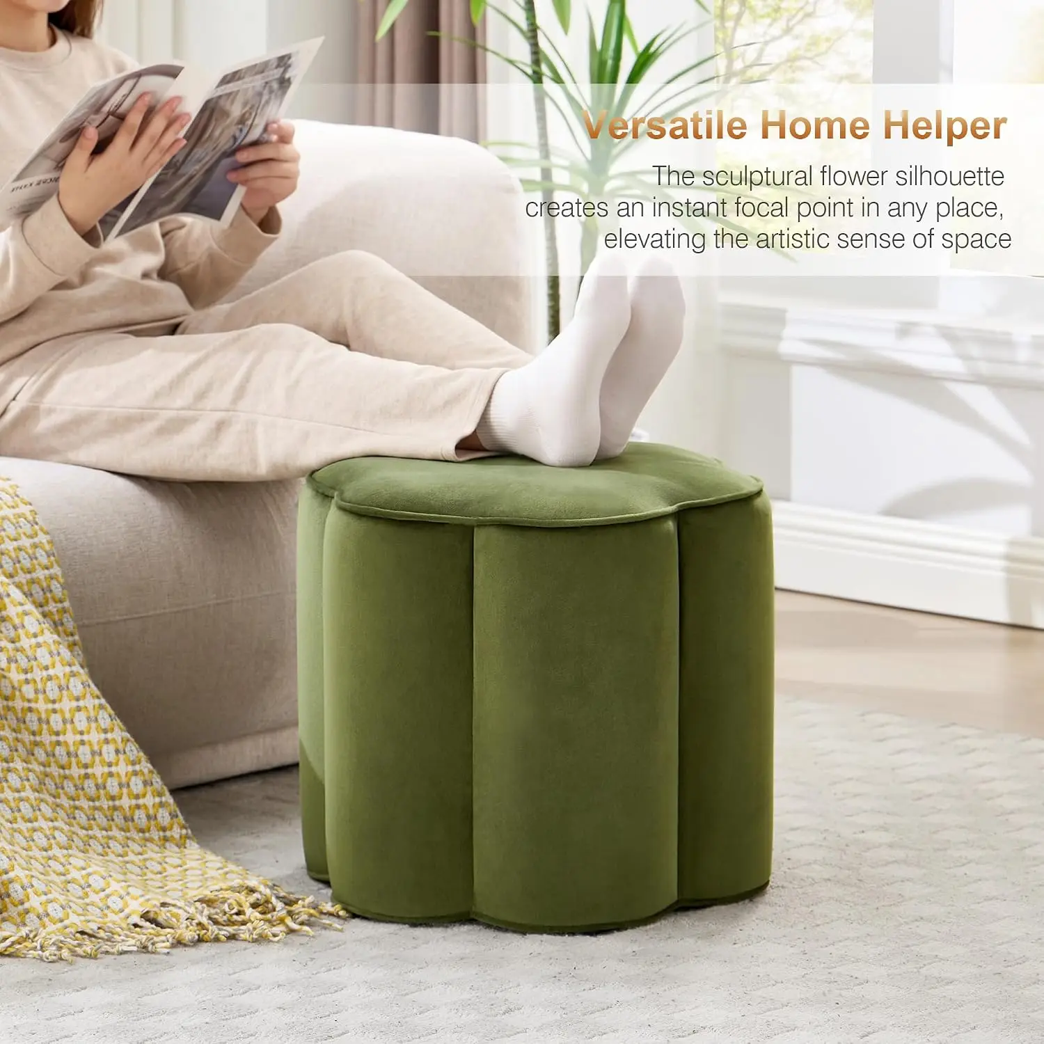Velvet Pouf Ottoman Foot Rest Stool, Round Green Seating, Bedroom  Decor, Customized