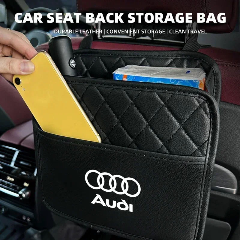 Leather Car Badge Door Storage Box Under Seat Back Trash Bag Interior Accessorie For Audi SLINE A1 A3 8P A4 B5 B6 B7 B8 A5 A6 C5